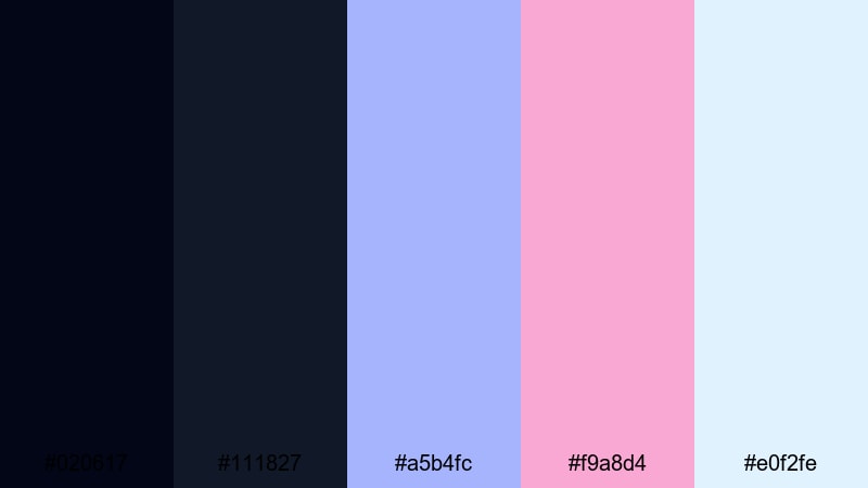 moonlit pastel haze night color palette with hex codes