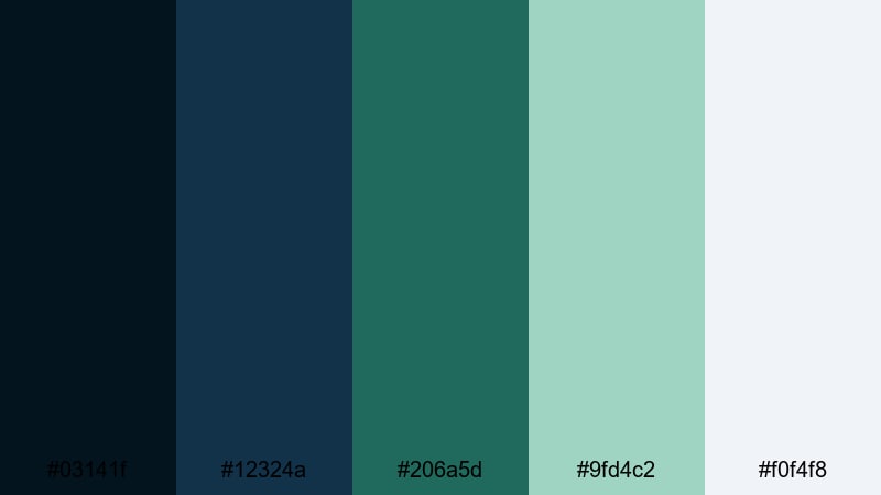 moonlit teal whisper green navy blue color palette with hex codes