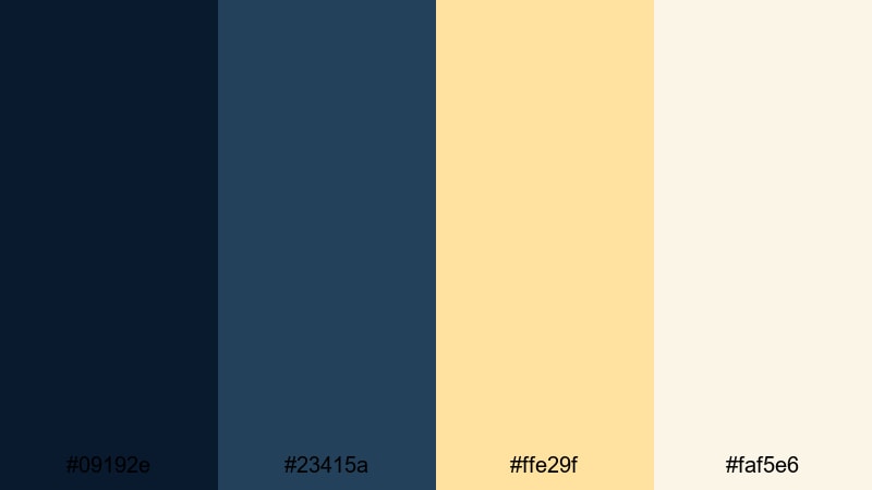moonlit travel diary yellow dark blue color palette with hex codes