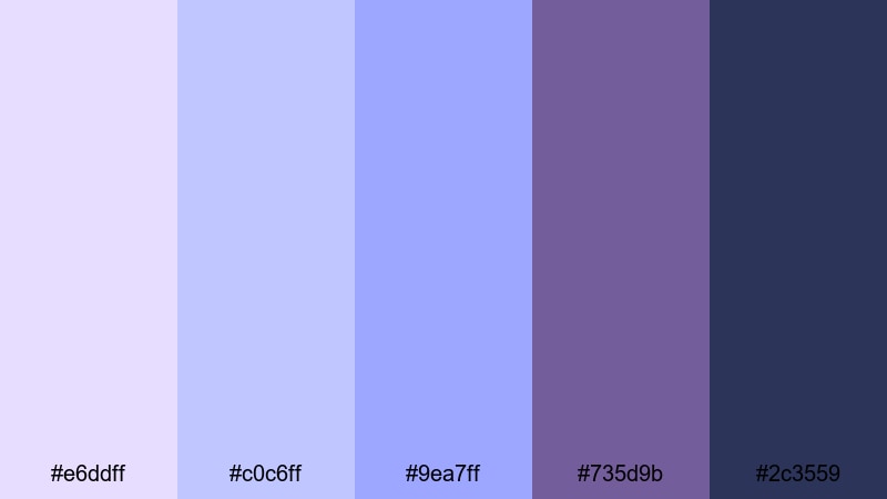 moonlit wisteria glow lavender blue color palette with hex codes
