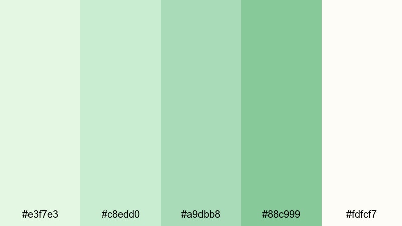 morning dew glow light green color palette with hex codes