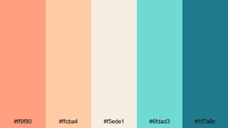 morning lagoon glow orange turquoise color palette with hex codes