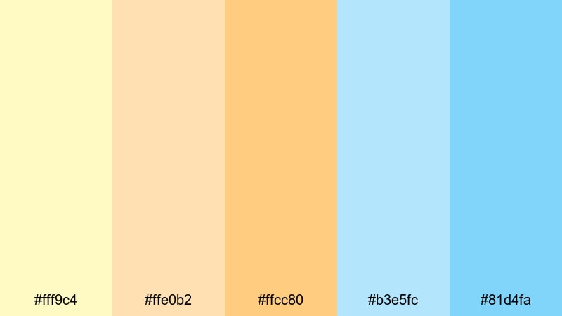 morning lemon breeze yellow orange blue color palette with hex codes