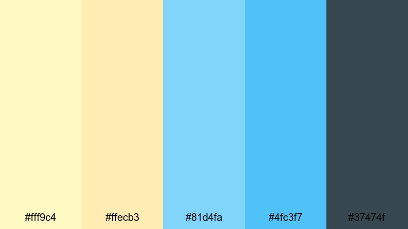 morning marina haze yellow blue color palette with hex codes