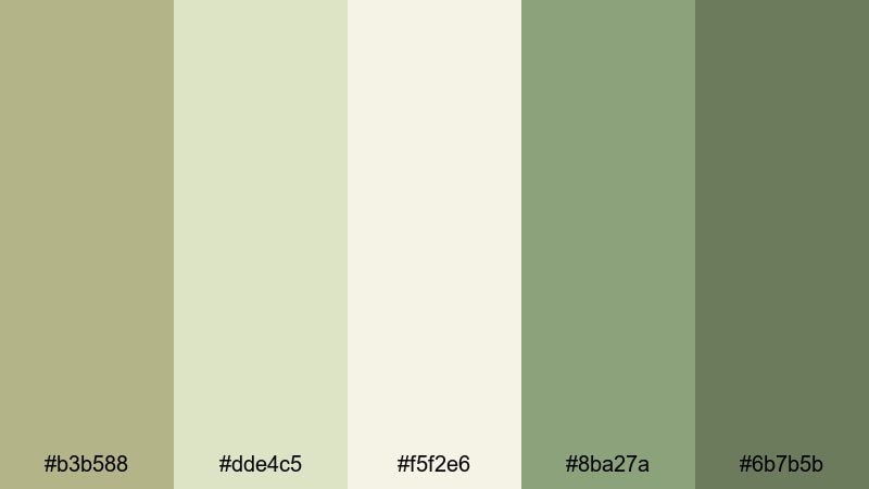 morning meadow haze green khaki color palette with hex codes