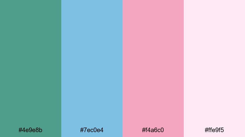 morning mist bloom green blue pink color palette with hex codes