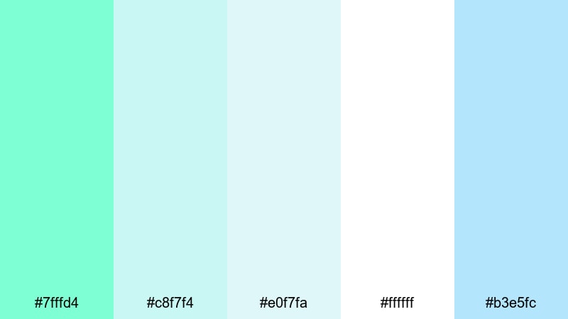 morning tide mist aquamarine color palette with hex codes