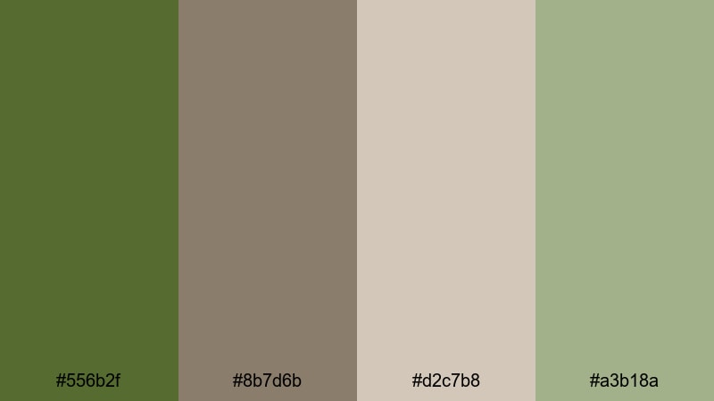 mossy cabin retreat olive drab color palette with hex codes