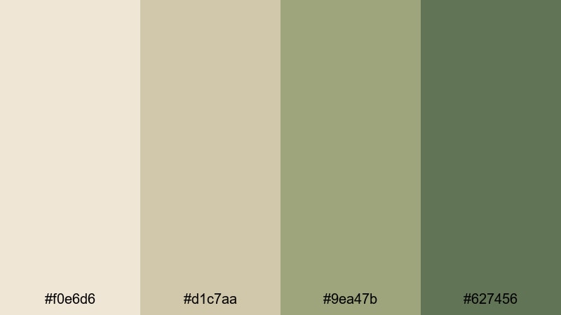 mossy courtyard walk beige green color palette with hex codes