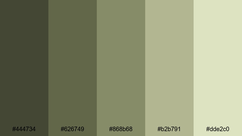 mossy riverbank calm drab color palette with hex codes