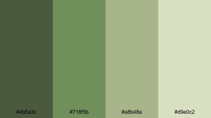 mossy riverbank calm earth color palette with hex codes