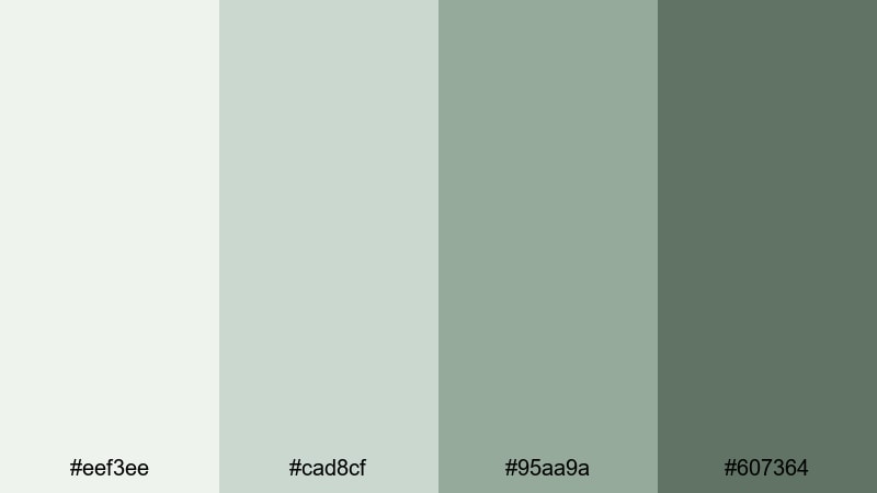 mossy screen glow gray green blue color palette with hex codes