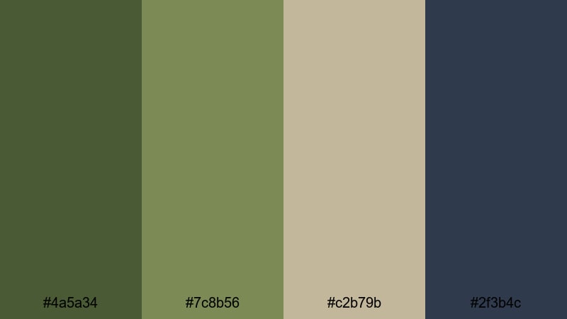 mossy trail journey olive green color palette with hex codes