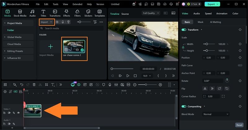 drag your clip to filmora timeline