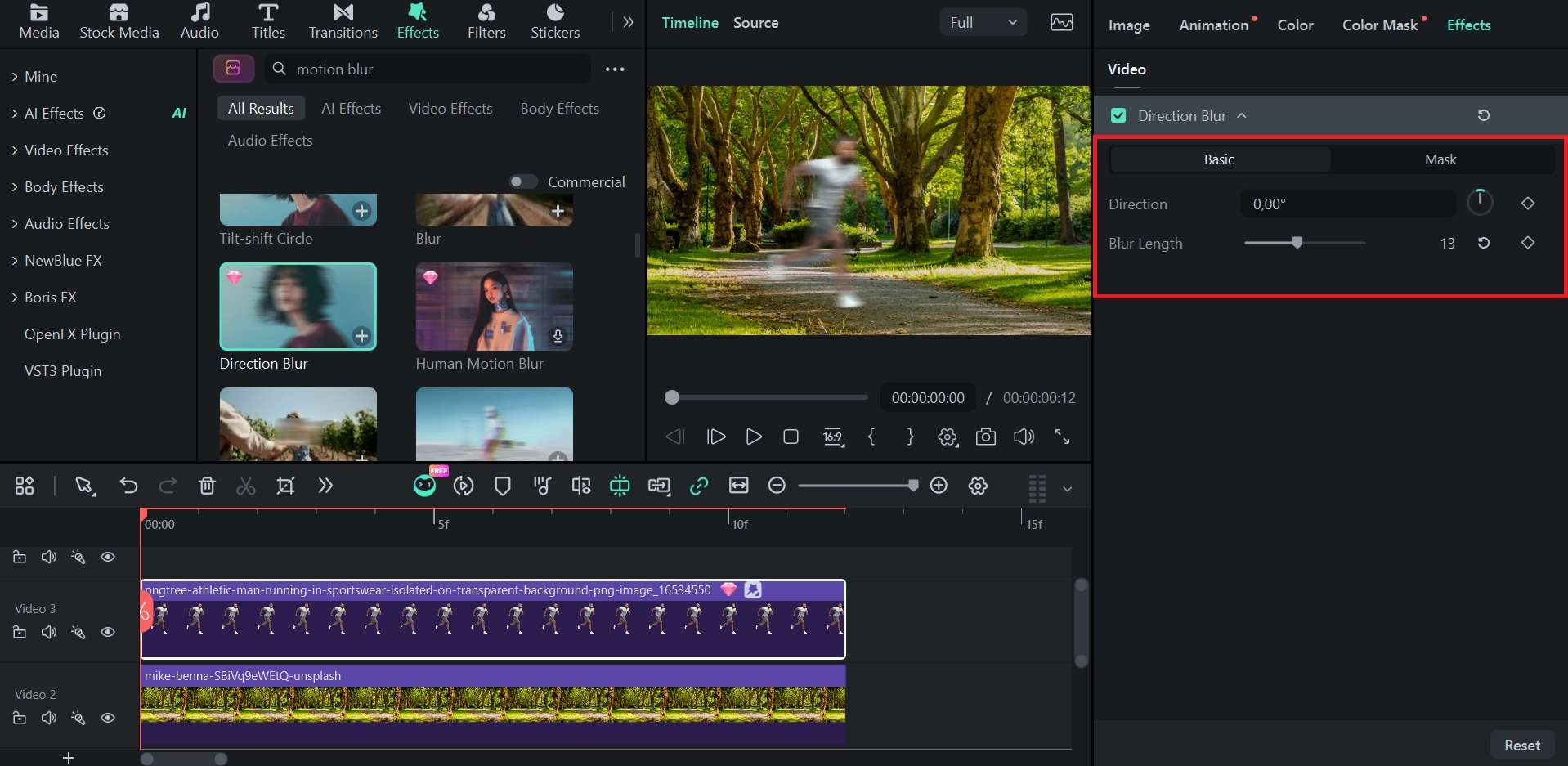 adjust motion blur effect