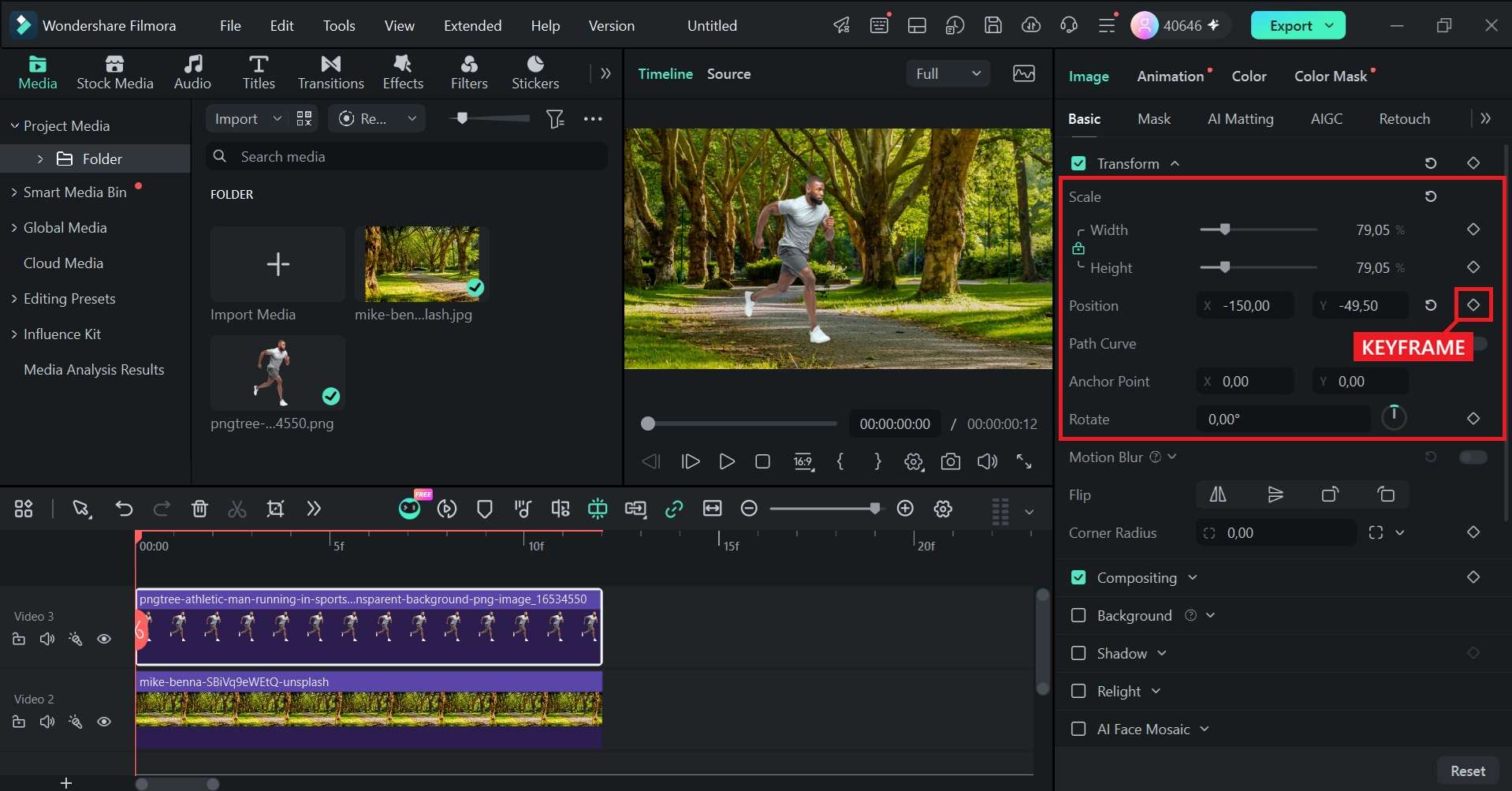 add the first keyframe
