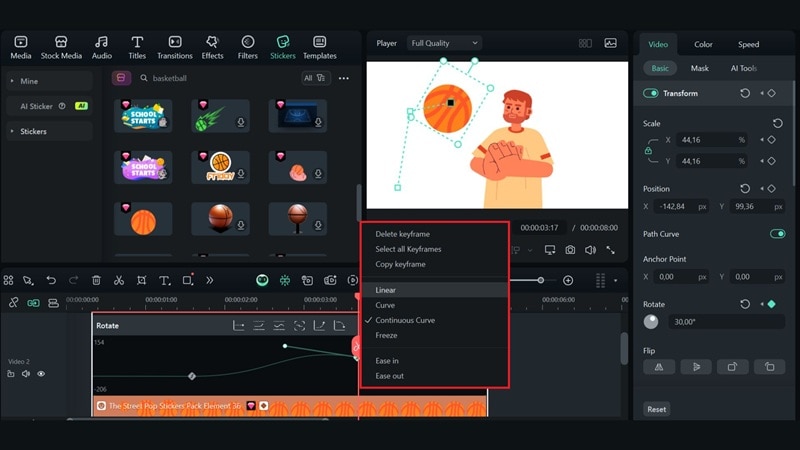 select keyframe type