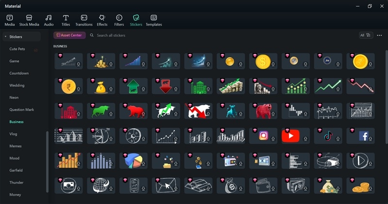 filmora motion graphics media library