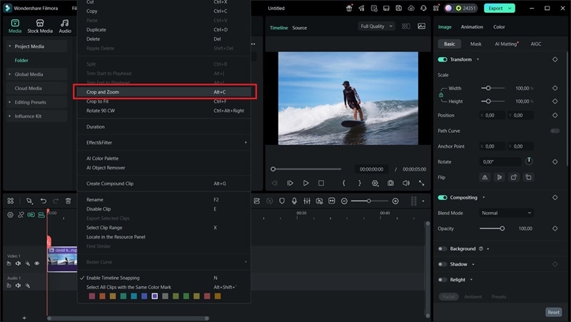 crop and zoom in filmora
