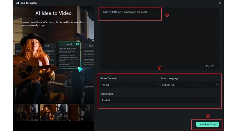 launch ai script in filmora