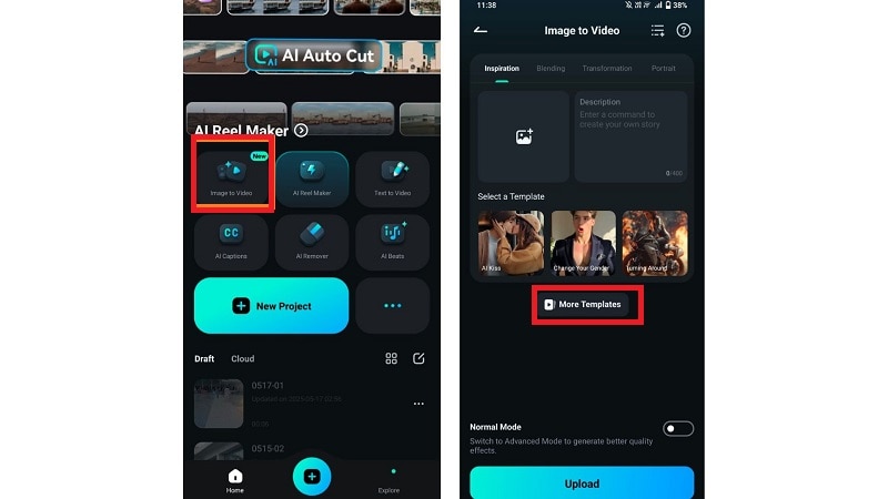 choose ai image to video feature