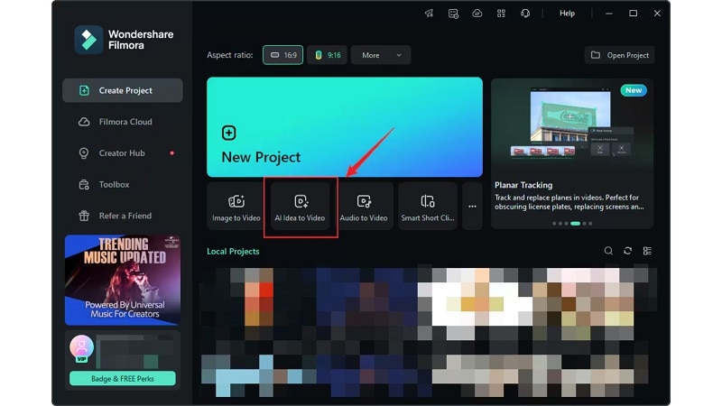 find the ai idea to video feature