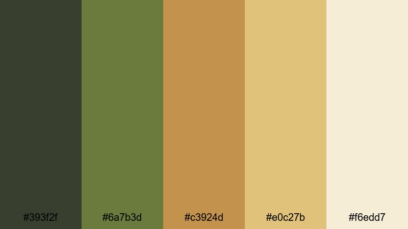 mountain camp gear dark olive green color palette with hex codes