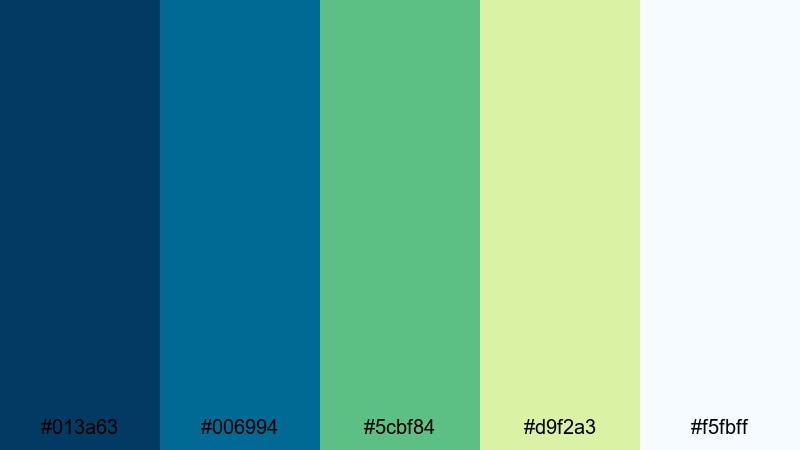 mountain lake morning green yellow blue color palette with hex codes