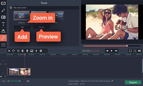 Movavi Video Editor Schwenken und Zoomen
