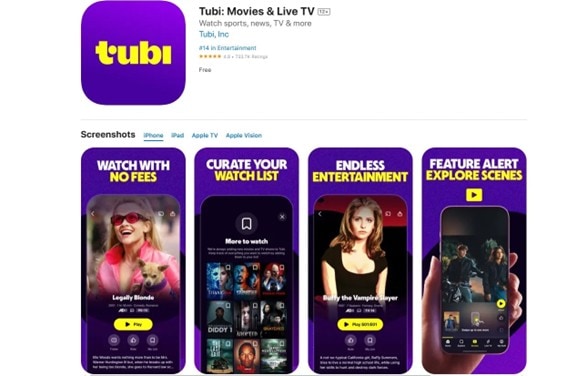 page Tubi sur l’App Store