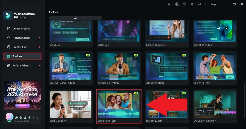 accéder à la fonction auto beat sync