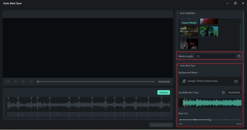 sélectionner la musique et la vitesse de découpe
