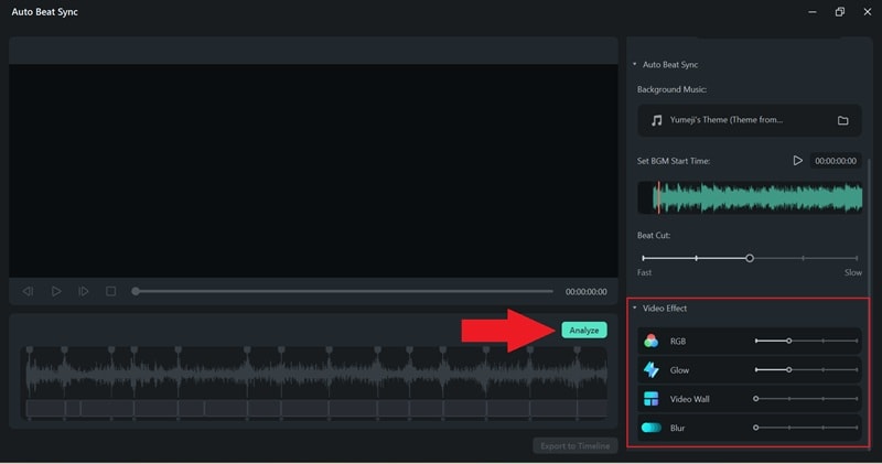 régler les effets vidéo et lancer l’analyse