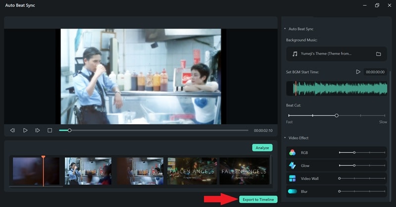 exporter le résultat vers la timeline Filmora
