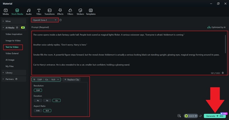 saisir le prompt et générer la vidéo