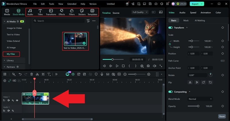glisser la vidéo sur la timeline