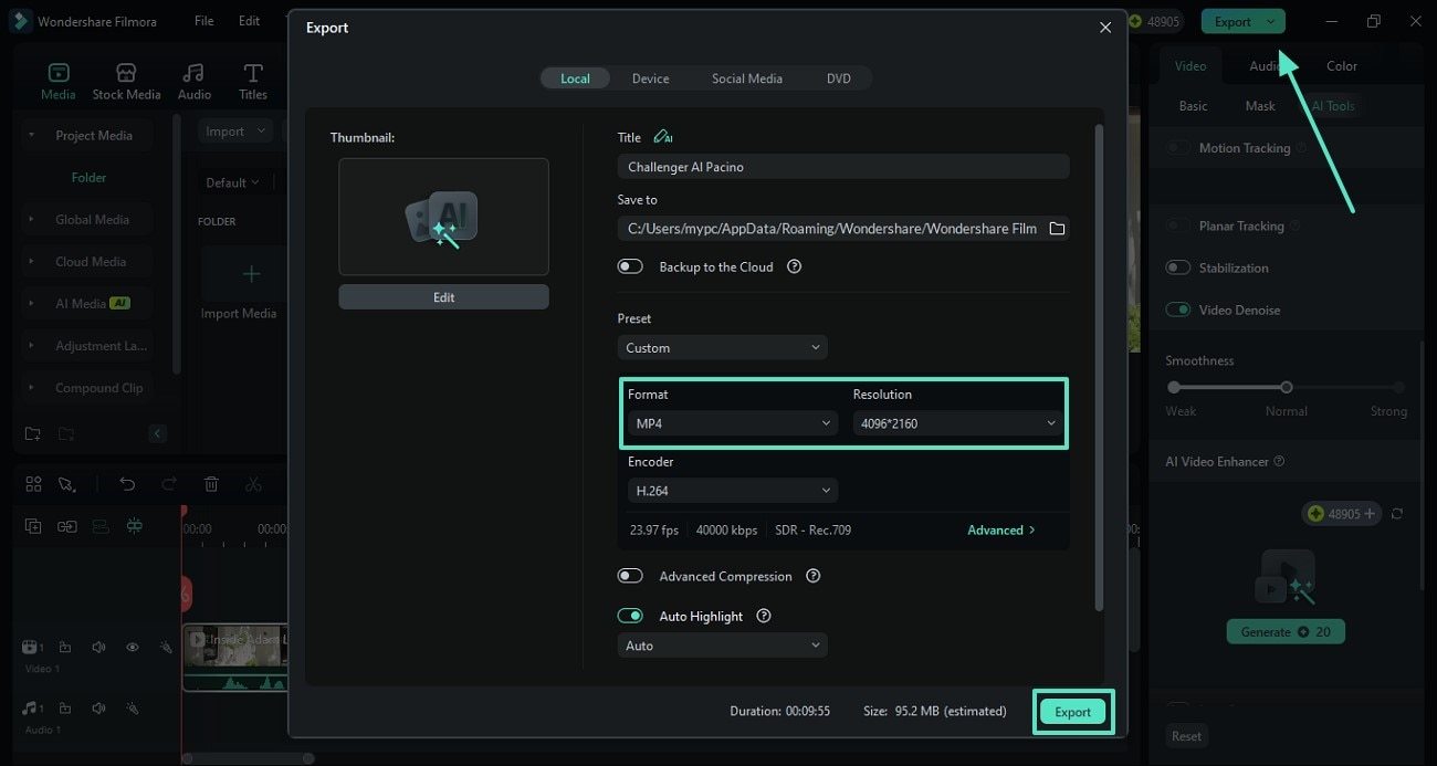 set file format and hit export