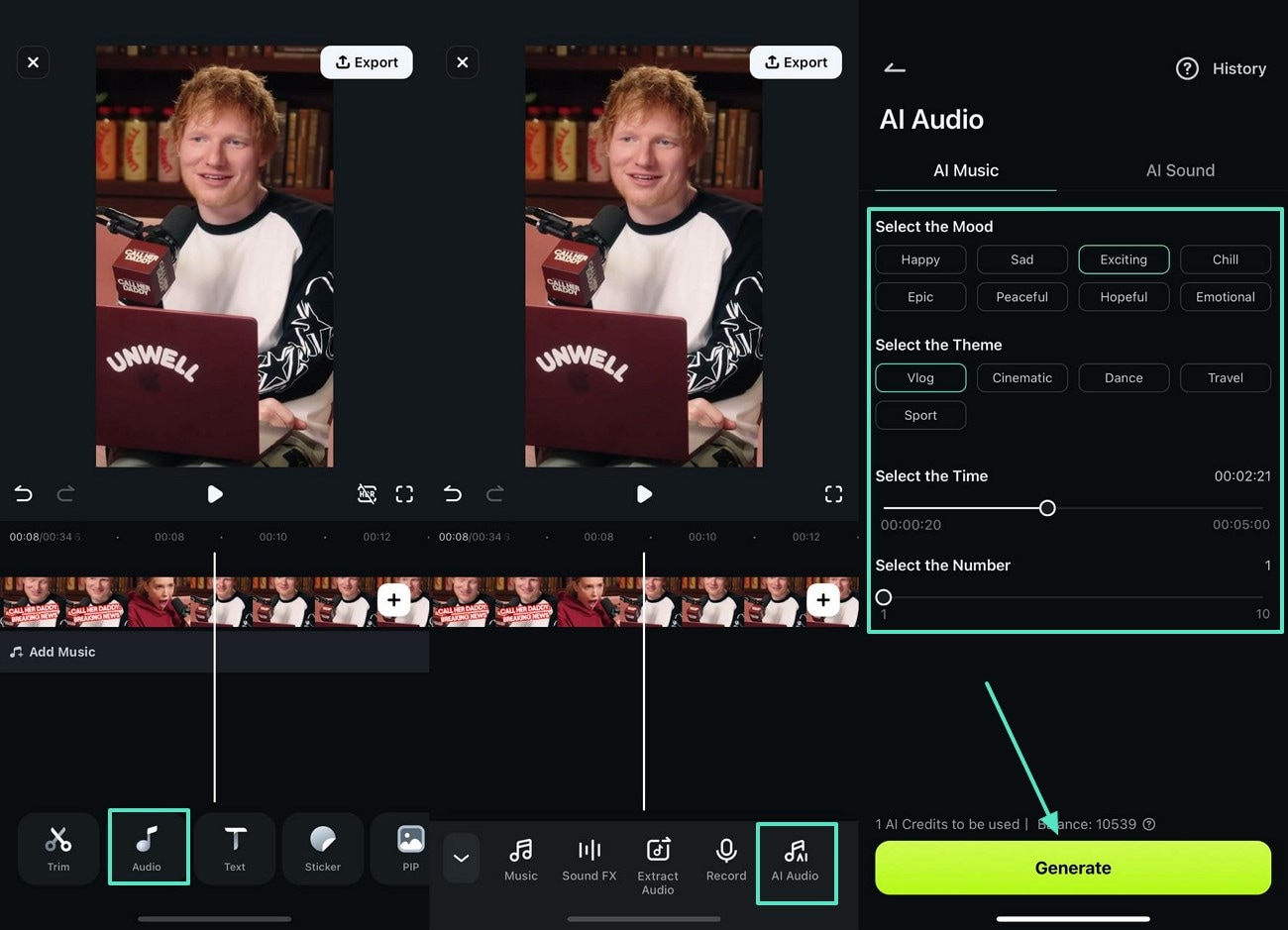 generate ai audio at filmora app