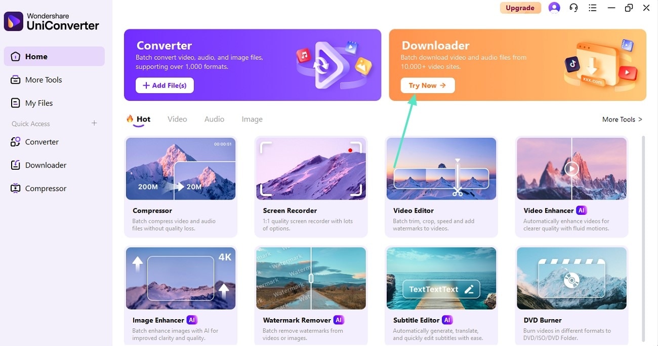 download uniconverter and navigate to downloader