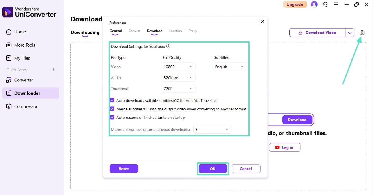 adjust download settings