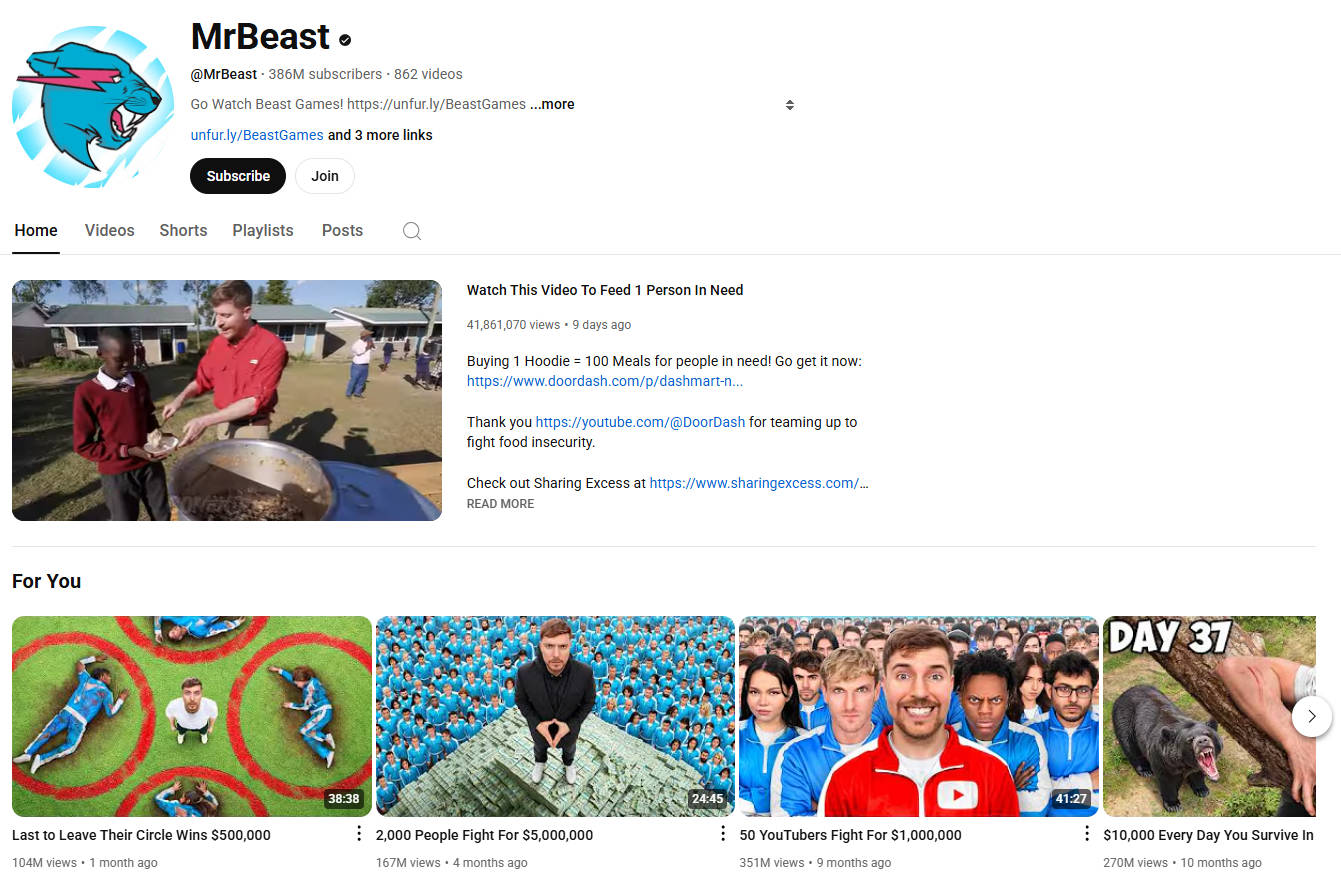 mrbeast youtube homepage