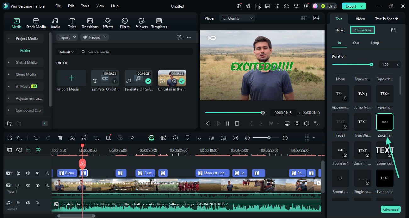 animate added text
