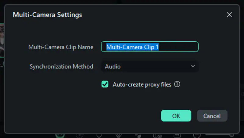 Multicam-Clip benennen und Synchronisationsmethode wählen