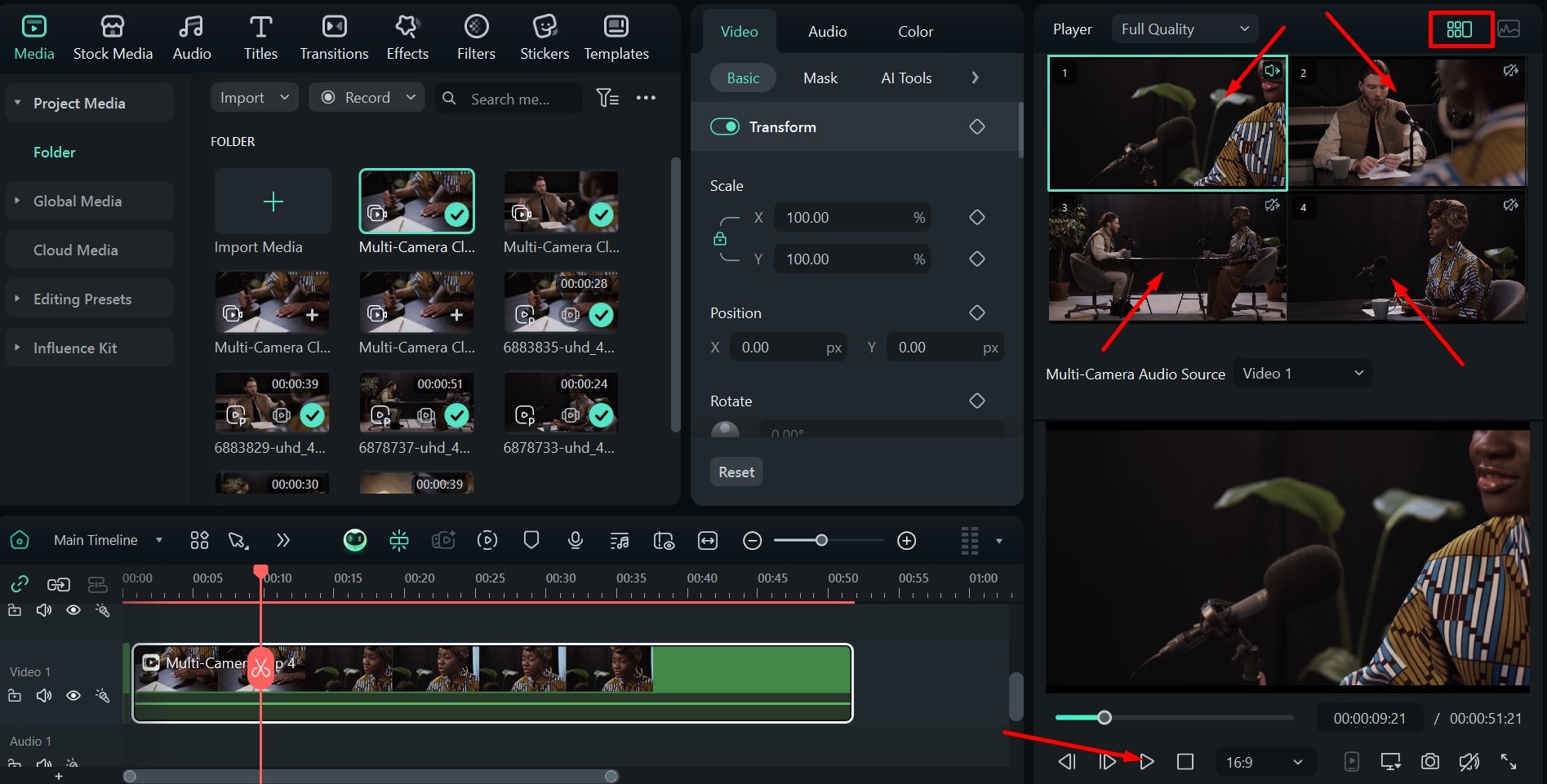filmora switching camera angles
