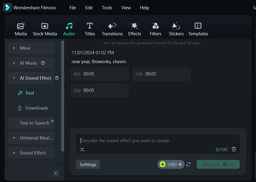 filmora's ai sound effect option