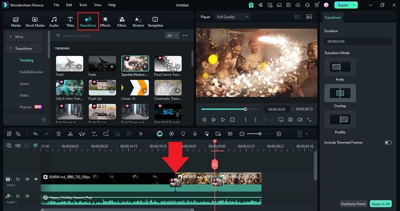 add transition between video clips