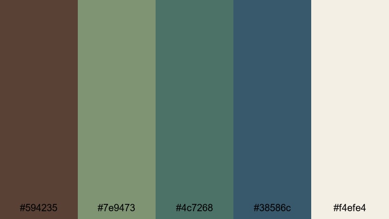 muted blockbuster fade brown green blue color palette with hex codes