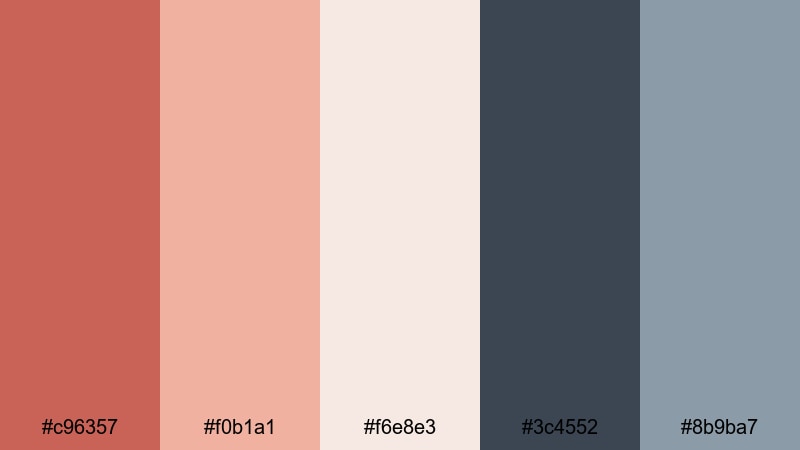 muted coral interface dark coral color palette with hex codes