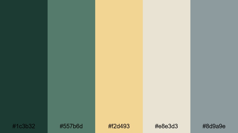 muted forest journals yellow dark green color palette with hex codes