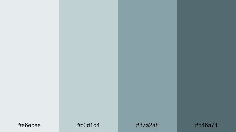 muted glacier frame gray green blue color palette with hex codes